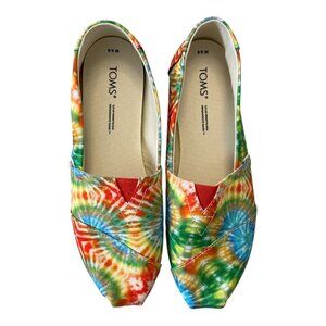 TOMS Tie Dye Canvas Slip On Shoes Womens 6.5 Rainbow Casual Flats
